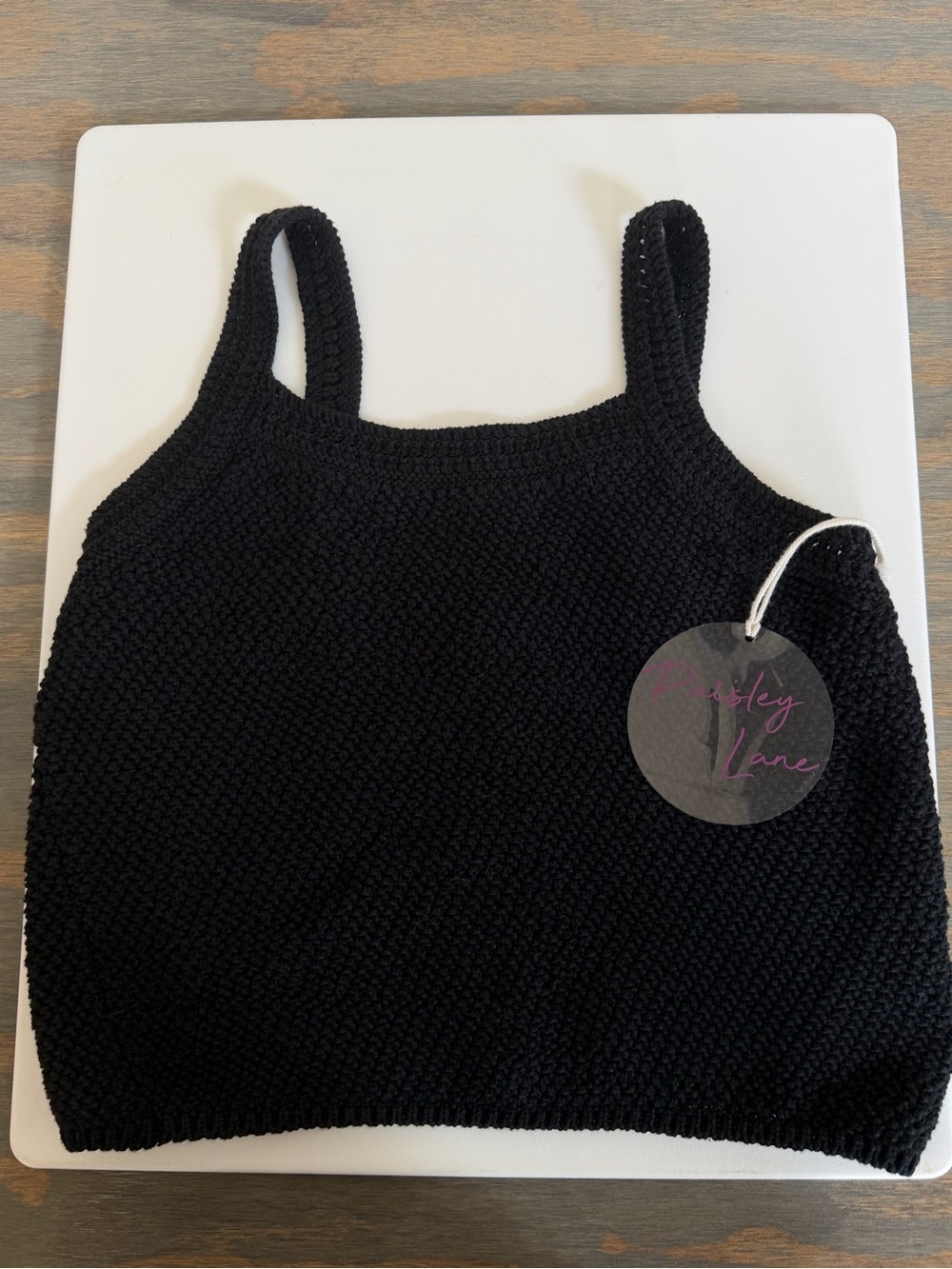 Paisley Lane Black Knit Crop Tank Top Size 10 (M) Vintage Y2K New W/Tag - Picture 2 of 6